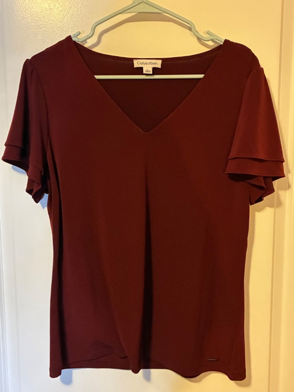 Red Flutter Sleeve V Neck